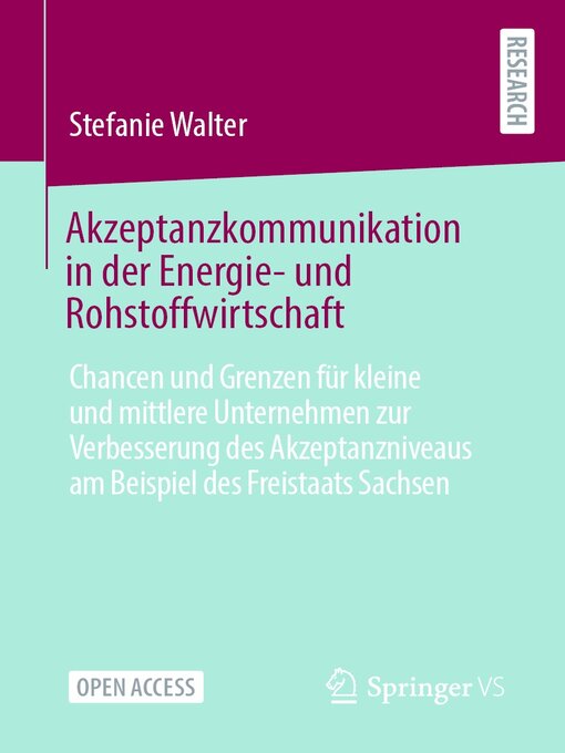 Title details for Akzeptanzkommunikation in der Energie- und Rohstoffwirtschaft by Stefanie Walter - Available